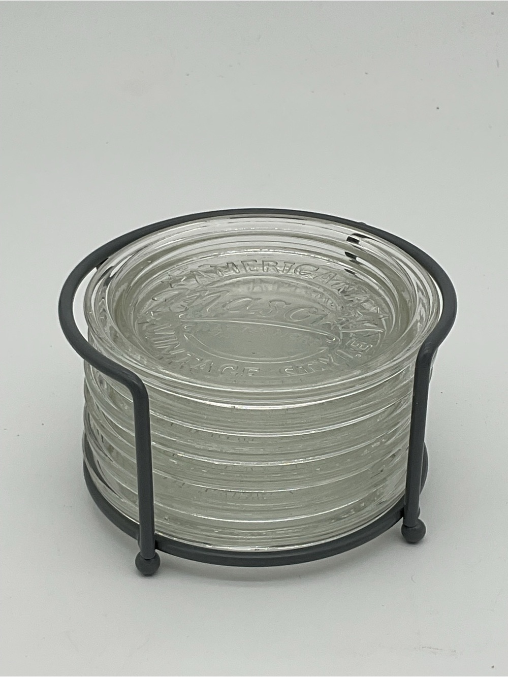 Mason Glass Coaster Set with Metal Holder - Clear